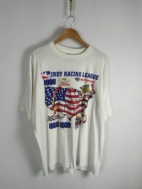 Vintage 90s Indy Racing League USA Tour Logo Athletic White Graphic Tee